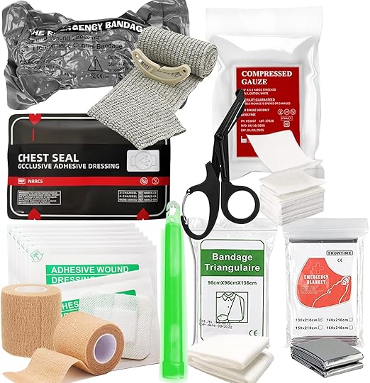 Bleeding Control Pack Feat Med Trauma Kit, Includes Vented Chest Seal, Israeli Bandage, Compressed Gauze, Adhesive Wound Dressing, Emergency Blanket, Bandages, Shears (7 Items)
