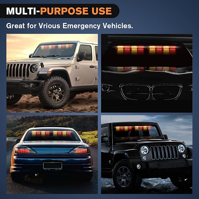 Nilight 32LED Amber Red Emergency Dash Strobe Lights with Controller Suction Cups Warning Hazard Interior Front/Rear Windshield Deck Split Light Bar for Trucks Construction Vehicles