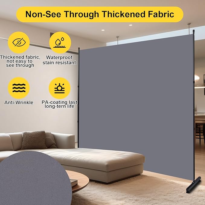 Room Divider 6FT Single Panel Privacy Screen, 71'' Wide Fabric Indoor Room Divider Wall Divider for Room Separation, Portable Room Partitions and Dividers Freestanding Temporary Wall Room Separators