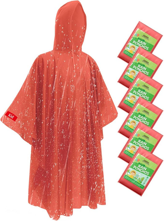 Hitituto Rain Ponchos Family Pack Kids– 6/12/24 Pack Disposable Poncho with Hood, Clear & Assorted Colors, Home Survival Kits