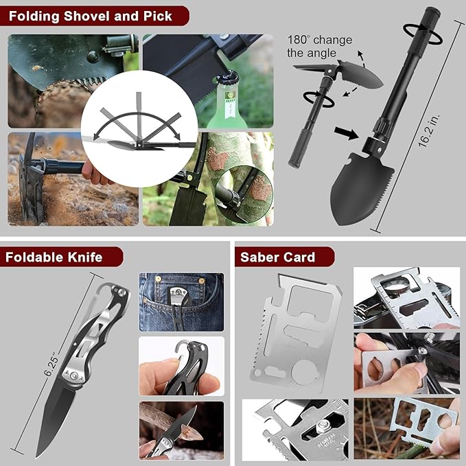 Gifts for Men Christmas - 118-in-1 Survival Kits - Military-Grade Survival Gear for Outdoor Adventures, Disaster Preparedness, Car/Home/Office Emergency Kit with First Aid Supplies
