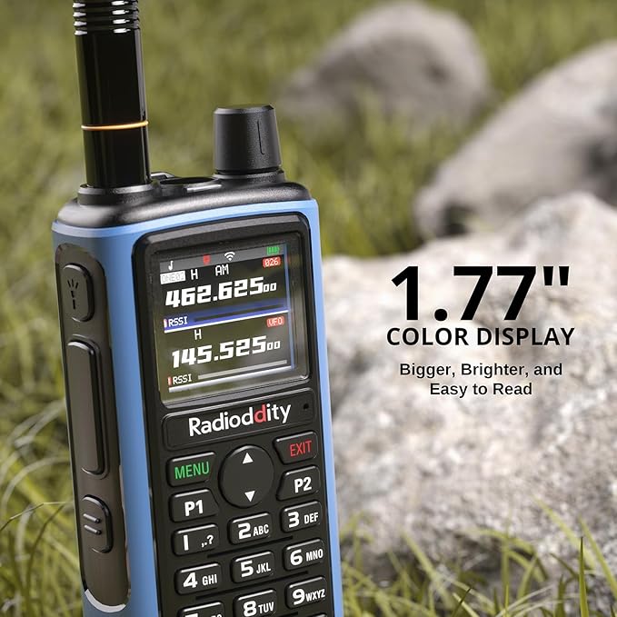 Radioddity GM-30 PRO GMRS Radio, Long Range Handheld Radio with UHF/VHF/NOAA/FM/Airband Reception, APP Wireless Programming 1.77" TFT Display, Frequency Copy, 1,000 Channels, 2 Pack & 2 Speaker Mic