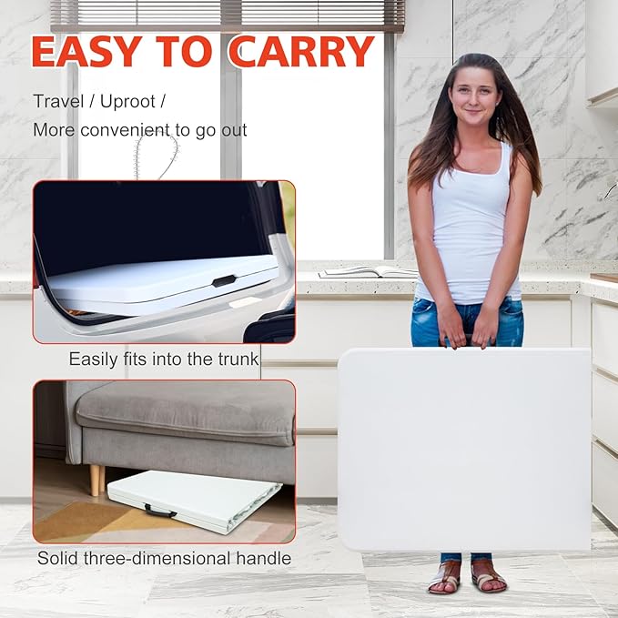 Portable 6Ft Plastic Folding Table, Heavy Duty 6ft Fold-in-Half Table with Carrying Handle, 6' Folding Utility Foldable Table for Picnic Party Camping Kitchen, Indoor/Outdoor (White)