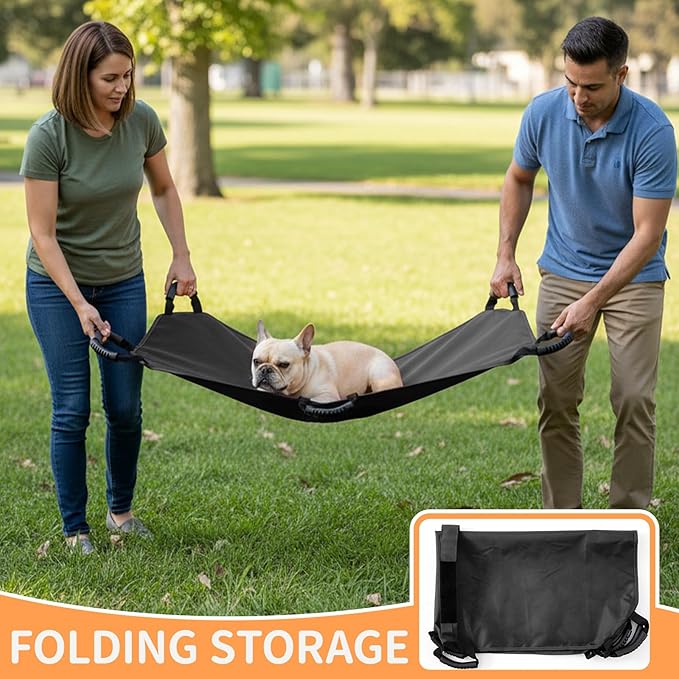 Geiserailie Transport Stretcher for Large Dogs with 6 Handles 47" L x 29" W Animal Folding Emergency Transport Carrier with Safety Strap, Max 250lbs (Black)