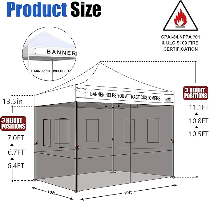 Eurmax USA 10'x10' Pop-up Canopy Tent Commercial Instant Canopies with 4 Removable Zipper End Food Service Wall kit and Roller Bag, Bonus 4 SandBags(Blue)
