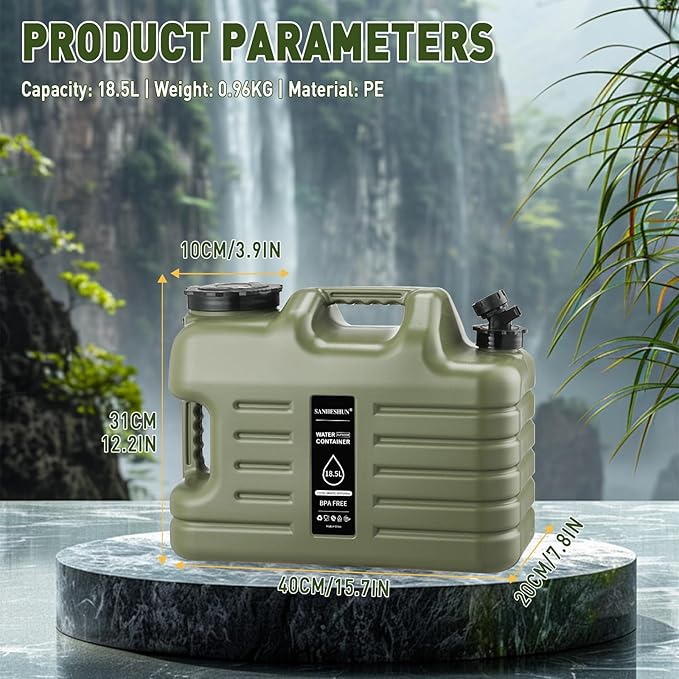 5 Gallon Water Jug,Camping Water Container with Spigot,BPA-Free with Cleaning,Brush Military Green Tank Portable,Suitable for Outdoor Camping and Hiking,Army Green