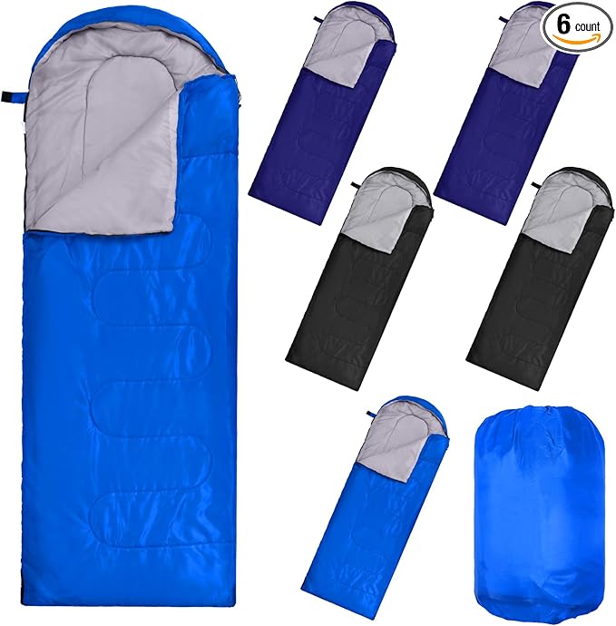 Macarrie 6 Pack Bulk Sleeping Bags for Homeless Donation, 0 Degree Waterproof Sleeping Bags with Compression Sack for Adults Winter Cold Weather Care Camping Hiking Emergency
