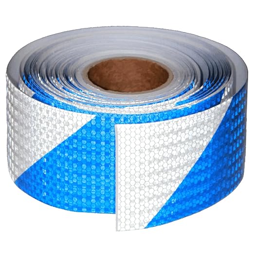 Reflective Tape Blue and White 4 inch X 166 feet, Outdoor Waterproof Hazard Conspicuity Safety Industrial Marking Tape