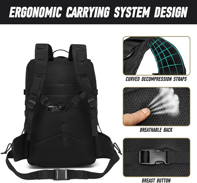 Tactical Backpack for Men, Water Resistant 40L Military Backpack, for Hiking, Camping, Gym with Molle System