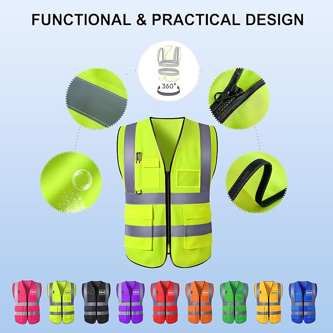 Custom Reflective Safety Vest with Pocket High Visibility Class 2 for Men Customized Logo Text for Construction Workwear