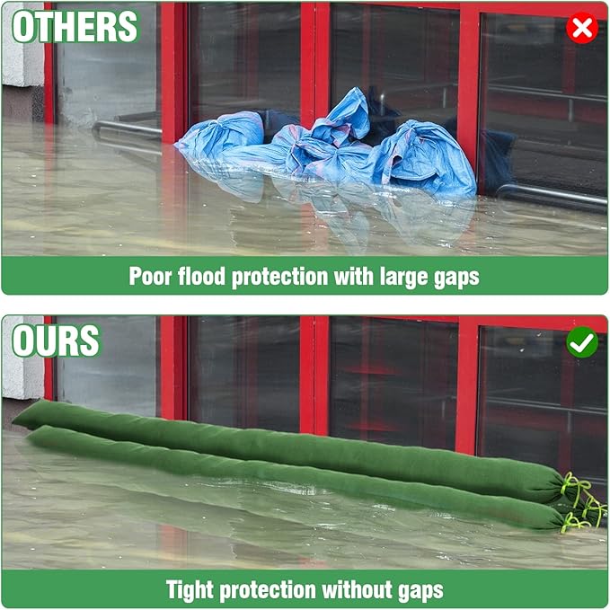 4 Pcs 6' × 6" Long Sand Bags for Flooding - Thickened Canvas Flood Protection Sandbag Tube with Elastic Band, Reusable Flood Rain Wind Barrier Sand Bag Tube for Door Window Flood Control
