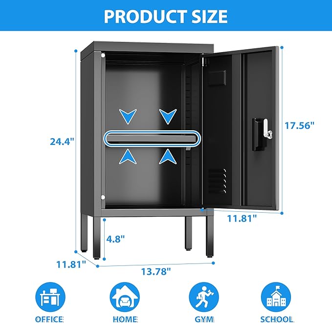 METAN Metal Storage Employees Lockers with 1 Lockable Doors,Locking Storage Cabinets for Small Spaces,Home,School,Gym,Assembly Required,Black