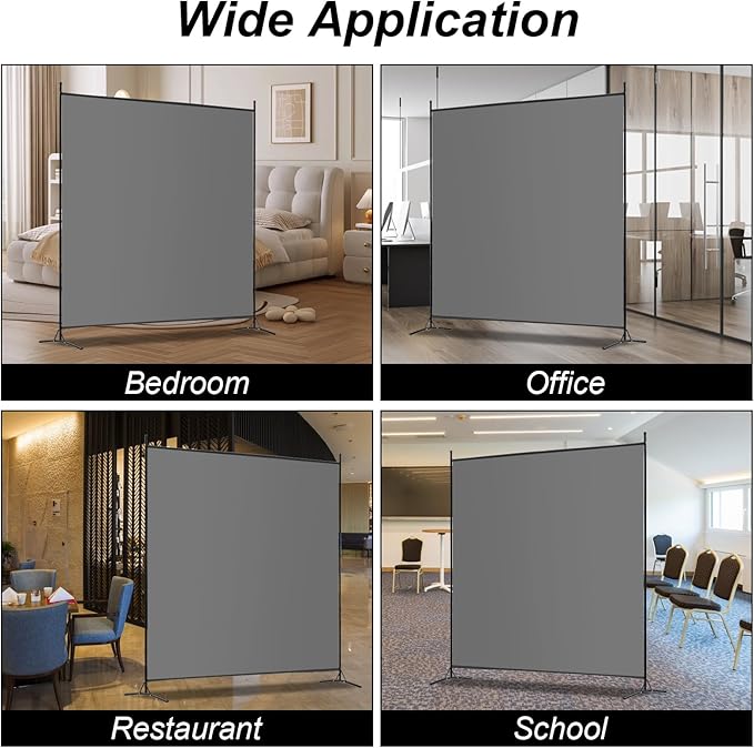 Room Divider - 6 Ft Single Panel, 69''W x 70''H Freestanding Privacy Screen for Room Separation, Portable Partition in Grey