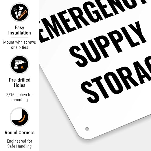 Notice Emergency Supply Storage Sign, 10x7 Inches, 55 mil Thick HDPS (high Density polystyrene), Made in USA by Sigo Signs