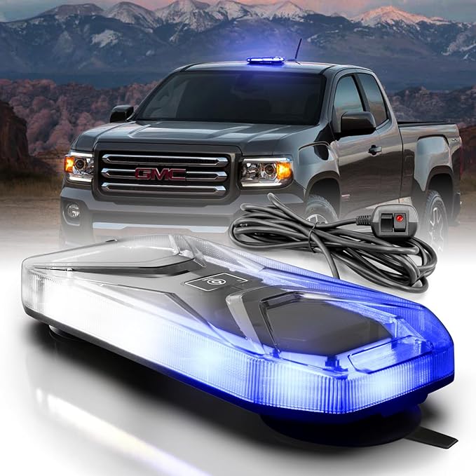 Agrieyes Magnetic Strobe Light for Trucks, 68 LED Amber Emergency Light Bar for Vehicles, Smoked LENS Beacon Flashing Warning Security Caution for Plow Snow Trailer Safety Waterproof White Blue