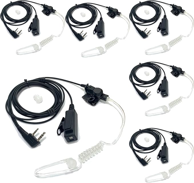 SAMCOM Surveillance Radio Earpiece with Mic for Two Way Radios, 2-Wire Air Tube Headset with Mic for Walkie Talkies, 2 Pin Hands-Free Earpieces Compatible with FPCN10A FPCN30A Radios, 6 Pcs