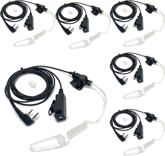 SAMCOM Surveillance Radio Earpiece with Mic for Two Way Radios, 2-Wire Air Tube Headset with Mic for Walkie Talkies, 2 Pin Hands-Free Earpieces Compatible with FPCN10A FPCN30A Radios, 6 Pcs