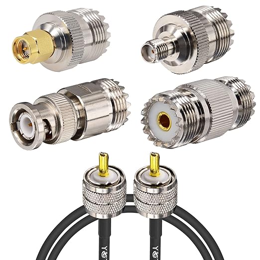 PL259 SO239 Adapter Kit 4-Pack, SO239 to SMA Male/SMA Female/BNC Male/SO239 RF Adapter Connector, w/ 1.3ft PL259 Jumper Cable RG58 Coaxial Cable for CB Ham Radio Extension