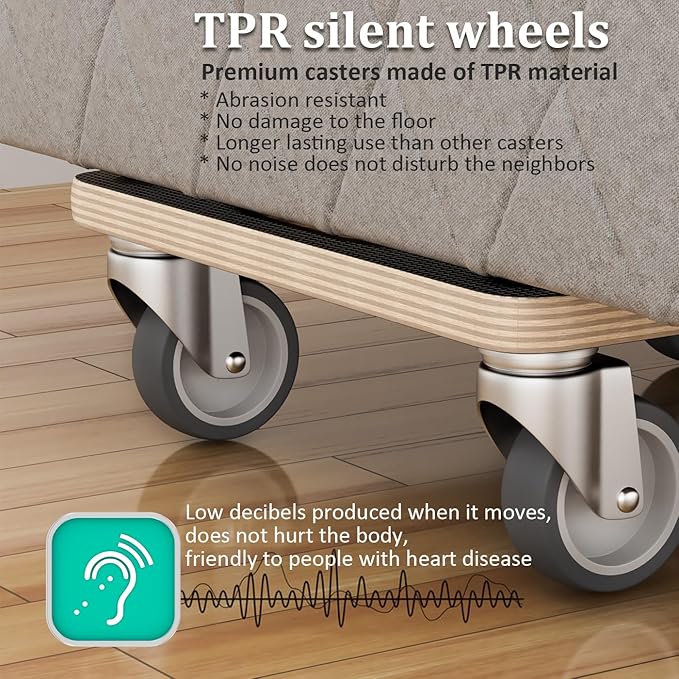Furniture Mover Dolly Portable Wood Rolling Mover for Heavy Furniture Sofa Cabinet Refrigerator, with 4 360° Rotatable Rubber Universal Wheels, 550 Lbs Capacity, Black (2 packs)