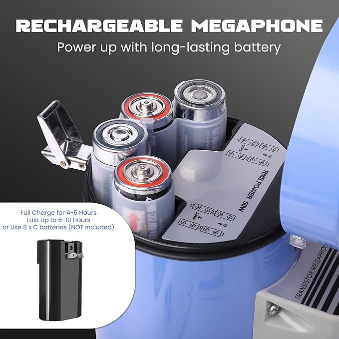 MyMealivos 50W Bluetooth Megaphone with Rechargeable Battery-Professional Bullhorn with Siren&240s Recording Supports USB/SD/3.5mm Aux-1600ft Range for Sports Police Emergency Outdoor Activities
