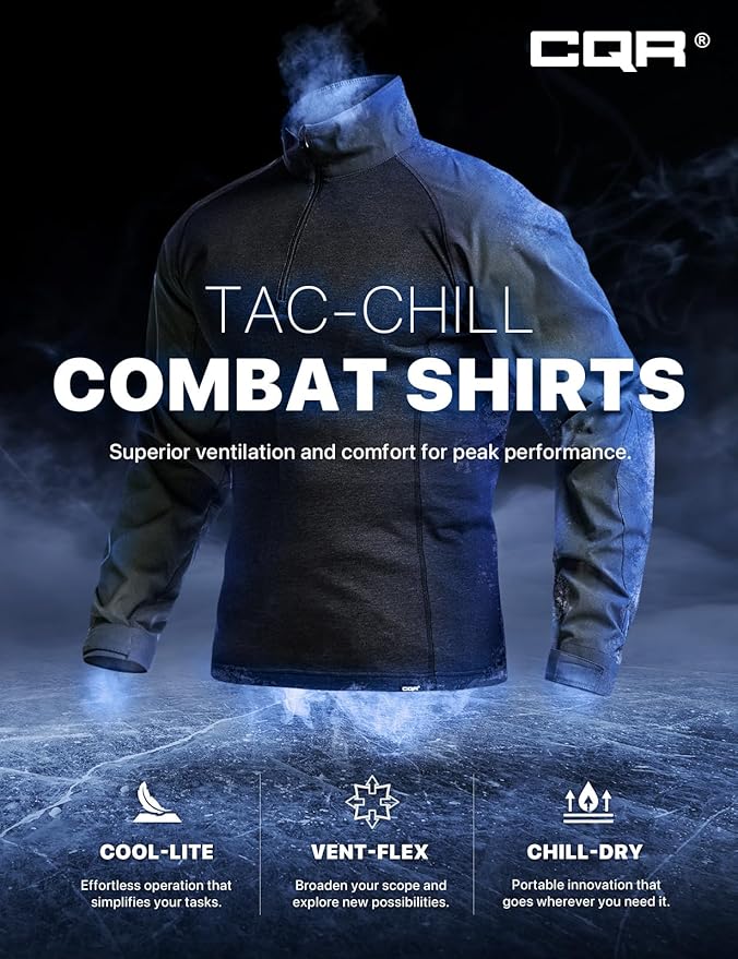 CQR Men's Combat Shirt Tactical 1/4 Zip Long Sleeve Military BDU Shirts Camo EDC Top with Pockets