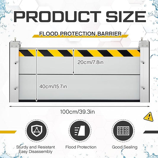 Nuanchu Reusable Aluminum Flood Protection Barrier 15.7 x 39.3 Inches Heavy Duty Flood Barriers for Doors Removable Blocker Detachable Garage Water for Garage Basement Outside Subways Roads Diversions