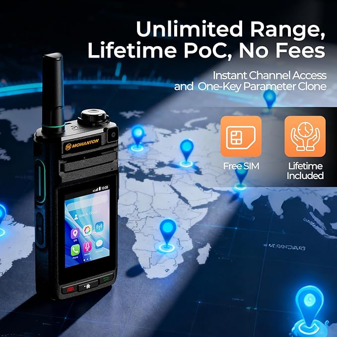 HP-87 PoC Android Rapid Walkie Talkies with Lifetime Free SIM, 4G LTE Global Unlimited Range Two-Way Radios, Fingerprint Unlock Radios Walkie Talkies with GPS, Voice Recorder, 2pcs