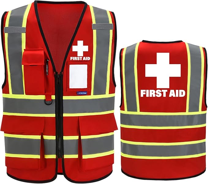 AYKRM Security Vest for Men Women 7 Pockets High Visibility Reflective Safety Vest Front Zipper Meets ANSI/ISEA