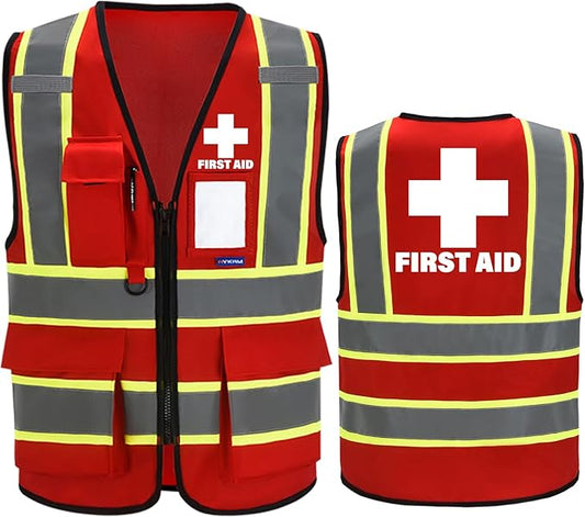 AYKRM Security Vest for Men Women 7 Pockets High Visibility Reflective Safety Vest Front Zipper Meets ANSI/ISEA