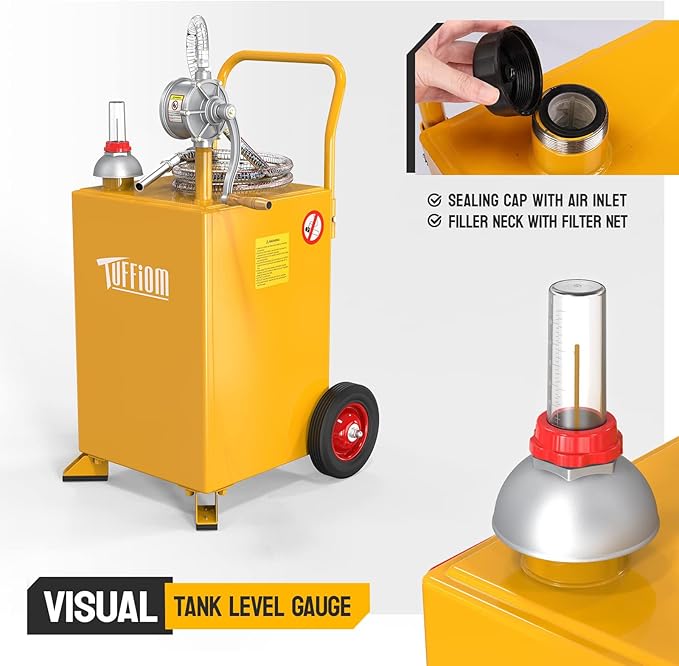 TUFFIOM 20 Gallon Fuel Gas Caddy w/Wheels & Manual Siphon Pump, Portable Diesel Fuel Transfer Storage Tank w/8.9ft Hose, Gasoline Can Container for ATV Car Mowers Tractor Boat Motorcycle