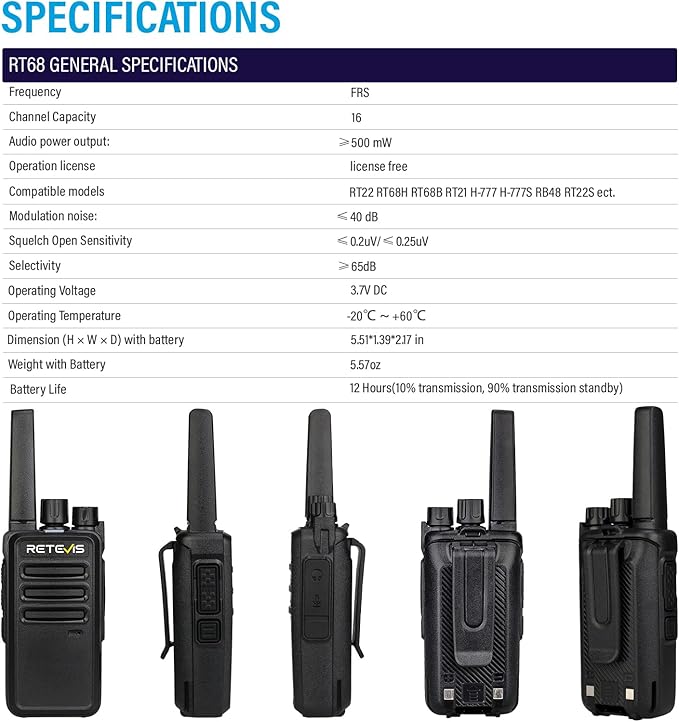 Retevis RT68 Walkie Talkies with Earpiece,2 Way Radios Long Range,Heavy Duty Walkie Talkies for Adults,Rechargeable with USB Charger Base, for Restaurant School Manufacturing Healthcare(20 Pack)