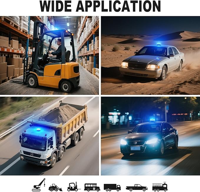AnTom Magnetic Wireless Strobe Light, Waterproof Rechargeable Blue LED Beacon Lights for Trucks, Vehicle Emergency Flashing Warning, forklifts,Tractors,Golf Carts,Cars