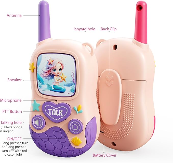 Walkie Talkies Toys for Girls:Mermaid Toys 2 Pack Birthday Gifts for 3 4 5-7 8 Year Old Girls Toy for 4 5 6 7 8-10 Year Old Camping Outdoor Games,Christmas Stocking Stuffers for Girls Kids