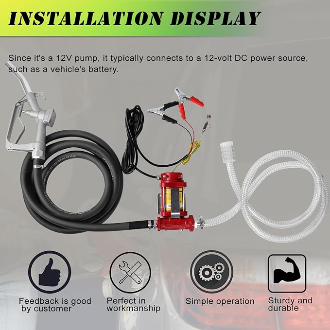 12V Fuel Transfer Pump w/Manual Nozzle & Hose, 10 GPM High Flow DC Diesel Transfer Pump, Heavy Duty Fuel Oil Transfer Pump with Hoses for Gasoline, Diesel, Kerosene & More