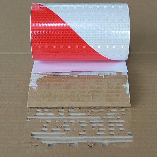 Reflective Tape Red and White 6 inch, Outdoor Waterproof Hazard Conspicuity Warning Industrial Marking Tape (11 feet)