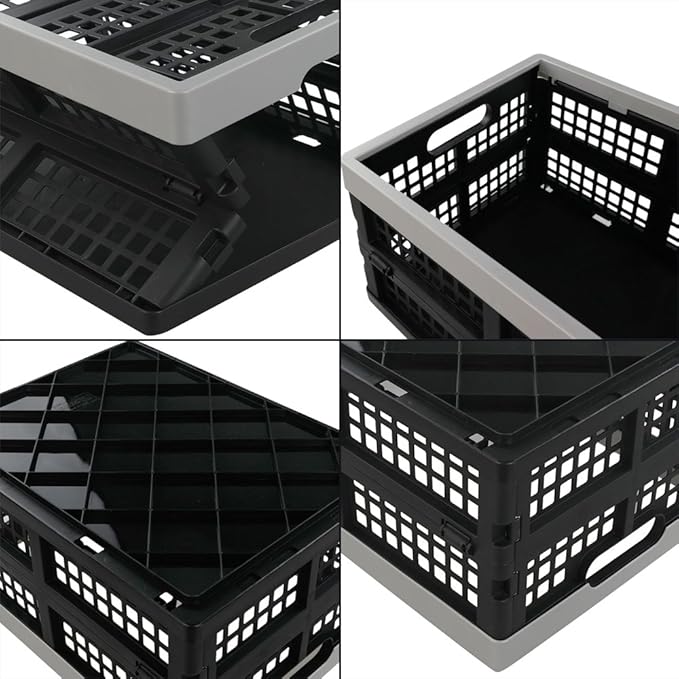 Jekiyo 16-Liter Folding Crates Storage, Collapsible Container Plastic, Set of 3