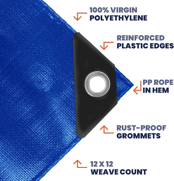 Tarpco Safety Heavy Duty 7 Mil Tarp Cover, Waterproof, UV Resistant, Rip and Tear Proof, Poly Tarpaulin with Reinforced Edges for Roof, Camping, Patio, Pool Cover, Boat (Blue 24′ X 30′)