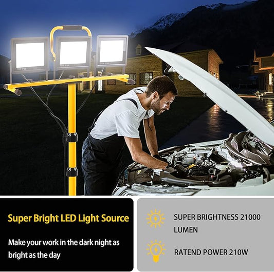 22000 Lumen Work Lights with Stand, 2 Adjustable Head LED Work Light, with Adjustable and Foldable Tripod Stand, Waterproof Lamp with Individual Switch with 6500 Kelvin Color Temperature
