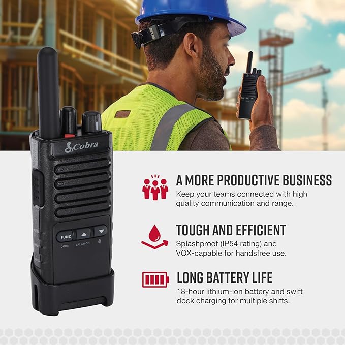 Cobra Business Radio Bundle – 8 Professional Walkie Talkies (6 PX280, 2 PX650) - Compact Long-Range Two-Way Radios, Dock Chargers, IP54 Durable, Rechargeable