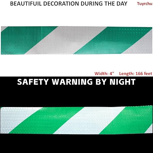 Reflective Tape Green White 4 inch Wide for Truck, Outdoor Waterproof High Visibility Safety Warning Adhesive Strips (166 feet)
