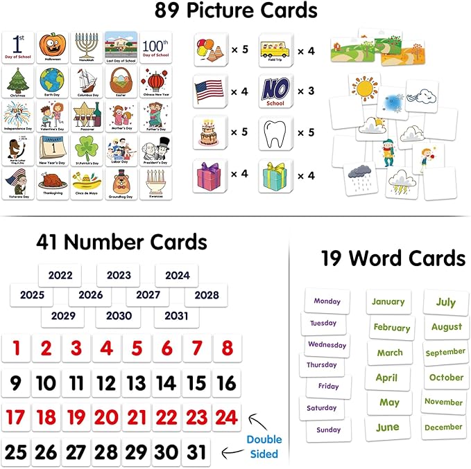 Godery Calendar and Weather Pocket Chart, Classroom Organized Chart, 149 Pieces