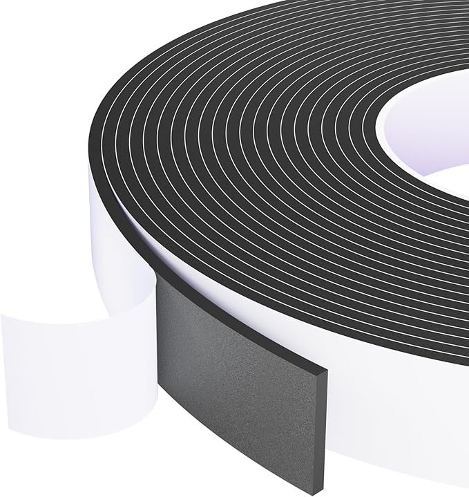Weather Stripping Door Seal Black,1Inch Wide X 1/8 Inch Thick,Air Conditioner Window Seal,Self Adhesive Foam Tape High Density Foam Sealing Strip,Door Soundproof Tape Roll,Total 33 Feet Long