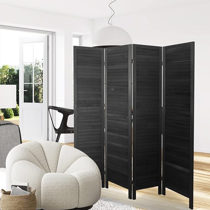 ECOMEX 4 Panel Wood Room Divider 5.6ft.Tall Folding Privacy Screen Panels, Room Divider Wall, Divider for Room Separation, Partition Room dividers and Effectively Block Sight(Black)