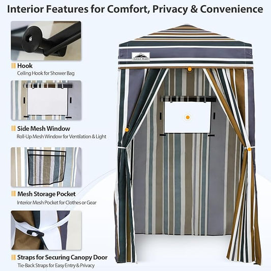 EAGLE PEAK Flex Ultra Compact 4x4 Pop-up Canopy, Sun Shelter, Changing Room, Portable Privacy Canopy Cabana for Pool, Fashion Photoshoots, or Camping, Brown Stripe