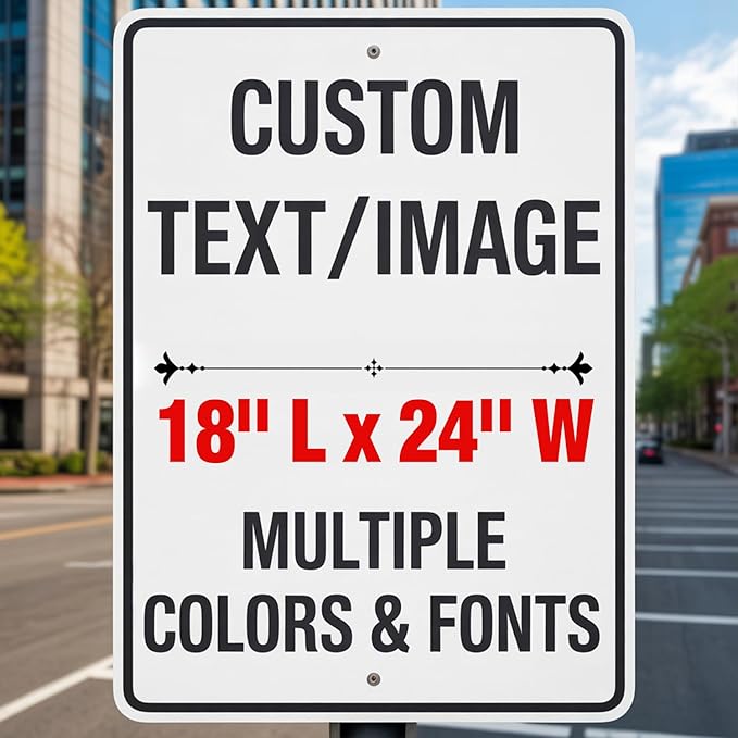 Custom Metal Sign - 18x24 Inch Weatherproof 0.04 Aluminum - Personalized Sign for Office, Home - Reflective Option - Single/Double Sided