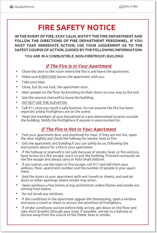 NextDayLabels - 6" x 9" Emergency Preparedness Fire Safety Notice White Vinyl Waterproof Self-Adhesive Label, Required by FDNY and NYC HPD, Pack of 10 Stickers