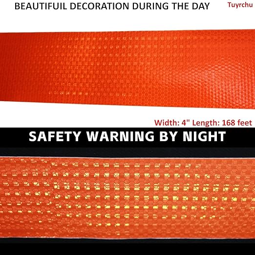 Orange Reflective Tape Outdoor Waterproof 4 inch Wide, High Visibility Industrial Marking Tape, Safety Adhesive Stickers (168 feet)