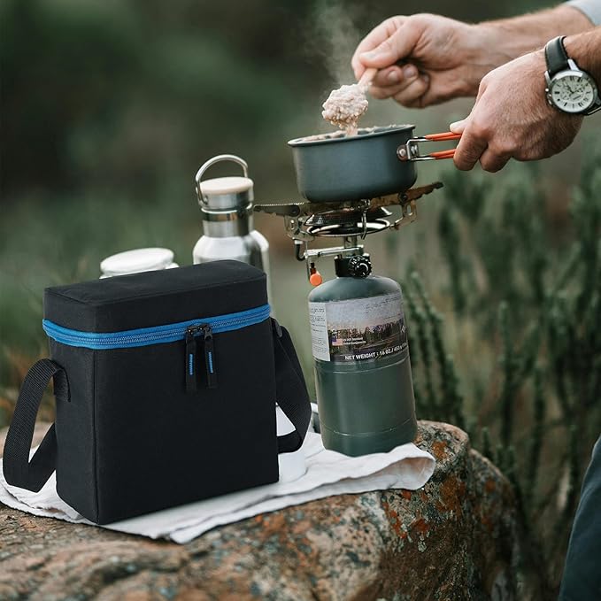 1 LB Propane Tank Carry Bag with Padding, Portable 16 OZ Propane Tank Holder to Hold 2 Pcs Mini Fuel Cylinder, Small Camping Gas Cylinder Storage with Strap, Bag Only