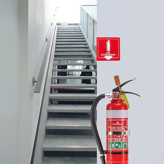 Haploon 4 Pcs Fire Extinguisher Signs with Down Arrow 6x6 Inch Fire Extinguisher Signs with Pre Drilled Mounting Holes, Wall Mount Fire Safety Sign for Various Public Places