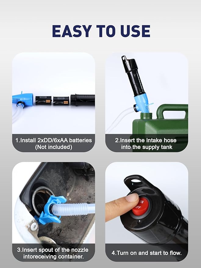 SMART JERRY - Battery Operated Fuel Pump | Electric Oil Transfer Pump for Gasoline, Diesel, Water, Transmission | 3 GPM Hand Pump with Locking Clip